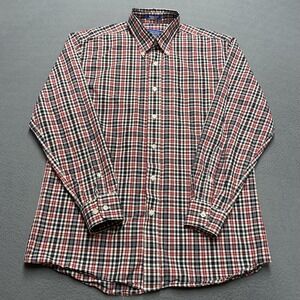 Pendleton Shirt Mens Medium Red Blue Plaid Metro Wrinkle Resistant Button Down‎